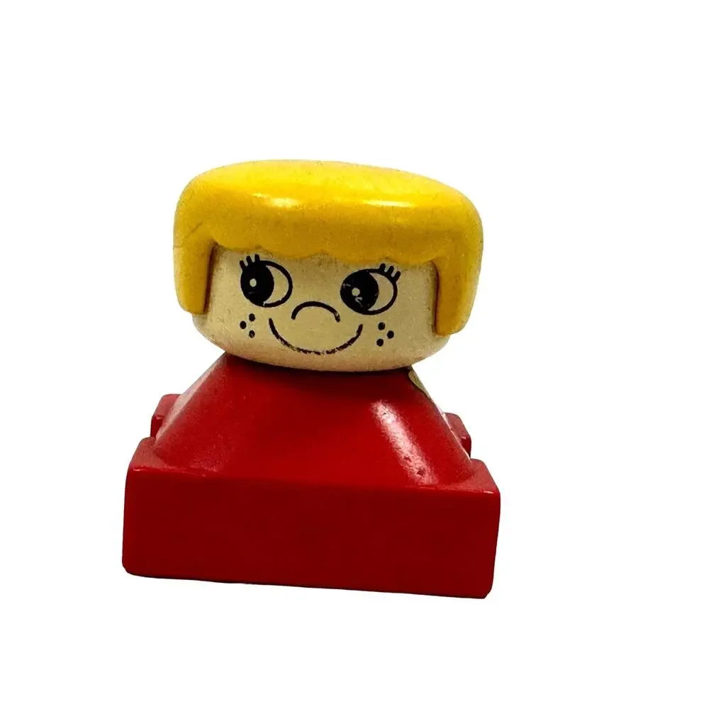 Vintage Duplo Figure Square Bottom 2x2 Red Body Yellow Hair